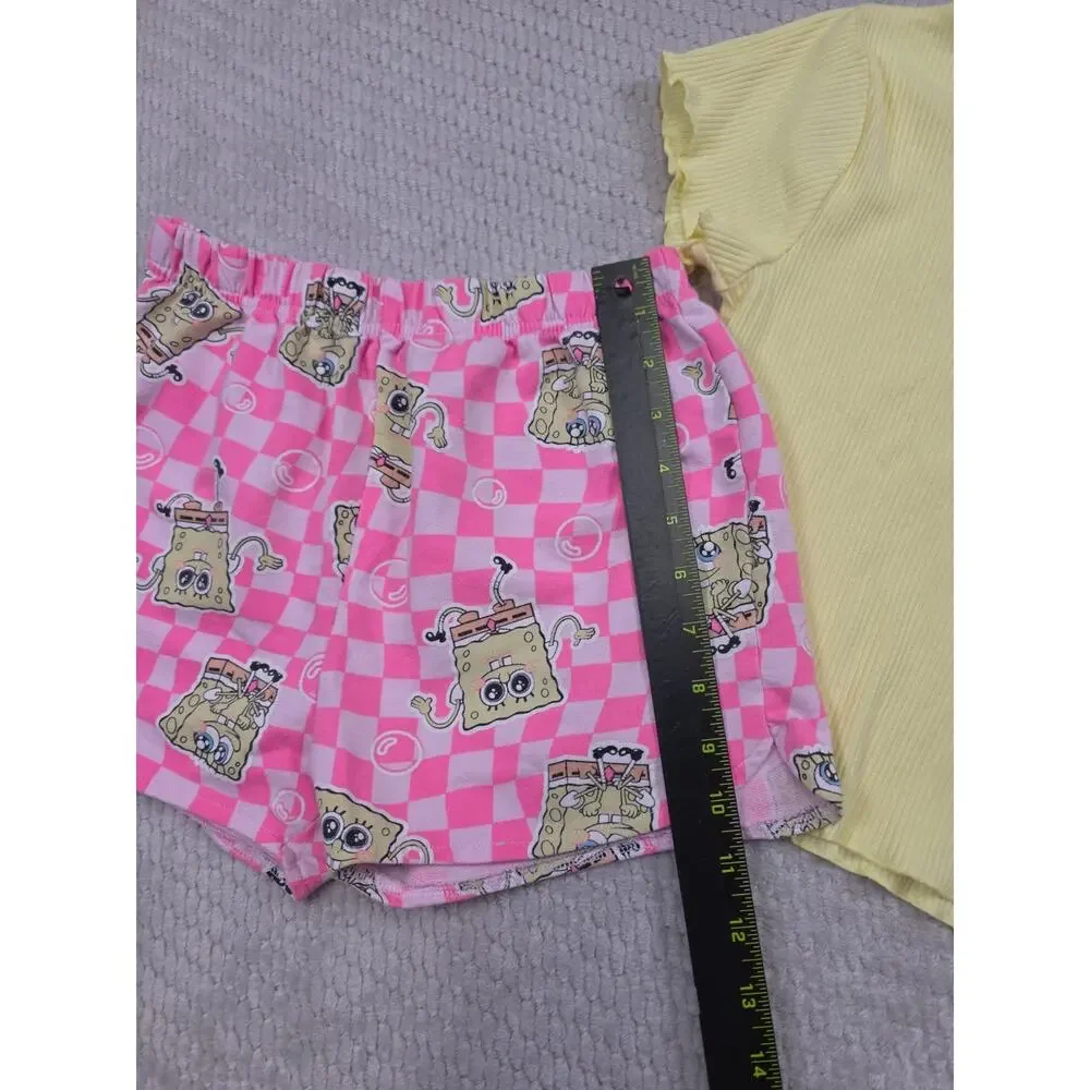 Spongebob 2 Piece Set Girls 10/12 Ribbed Lettuce Trim Top